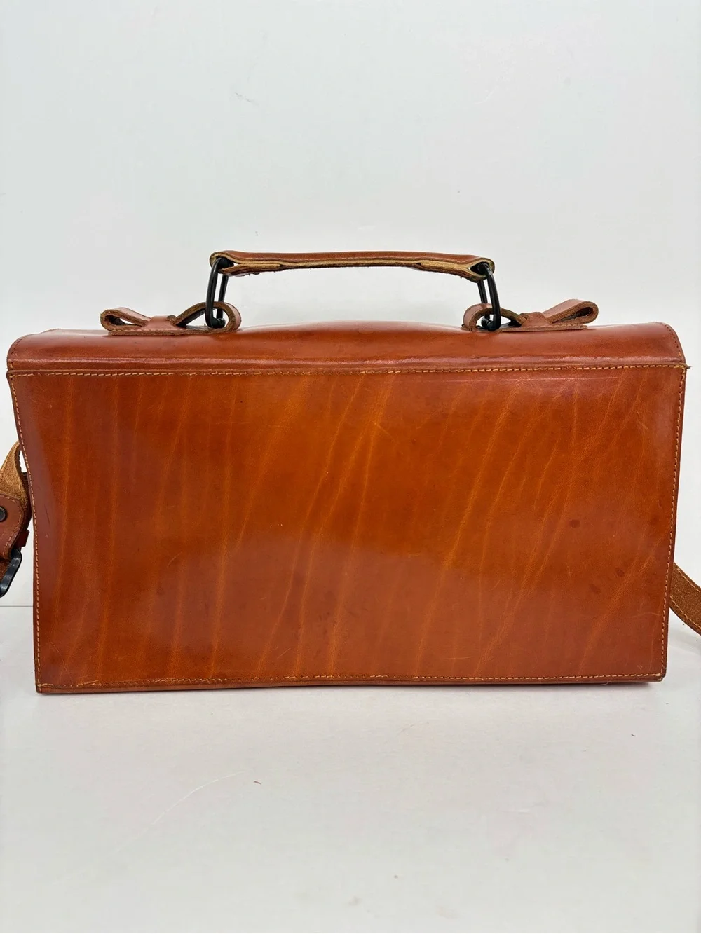 Vintage 50’s Rustic Brown Leather & Brass Hdwe Messenger Satchel Bicycle Bag